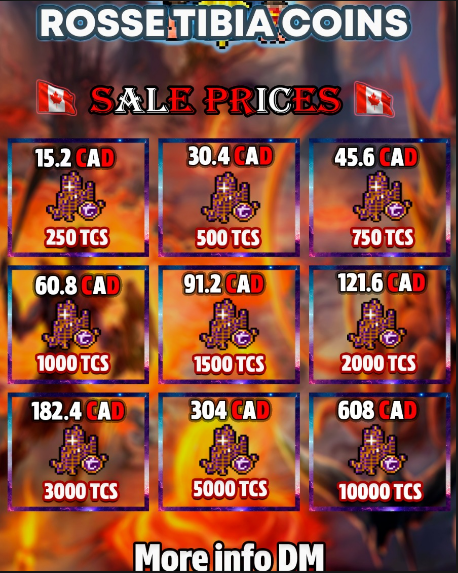 Tibia Coins CAD price sheet