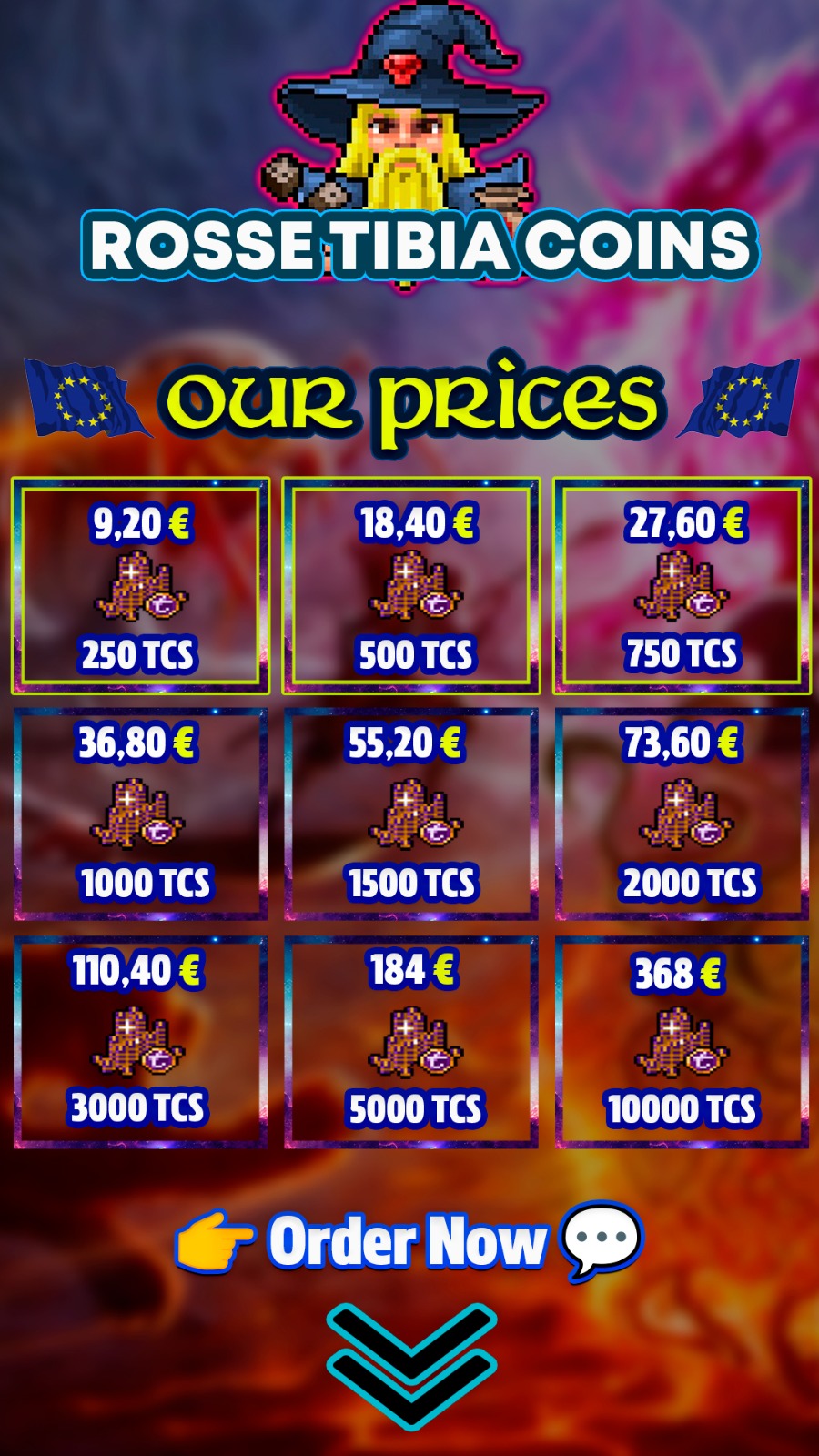 Tibia Coins EUR price sheet